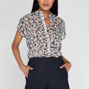 Printed Silk Front Placket Shirt - Brand New - NEVER WORN - Black Mix